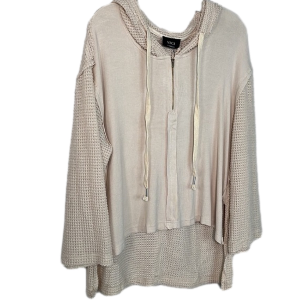 VICI Pol Waffle Knit/Ribbed Mix Oversized Hoodie NWOT